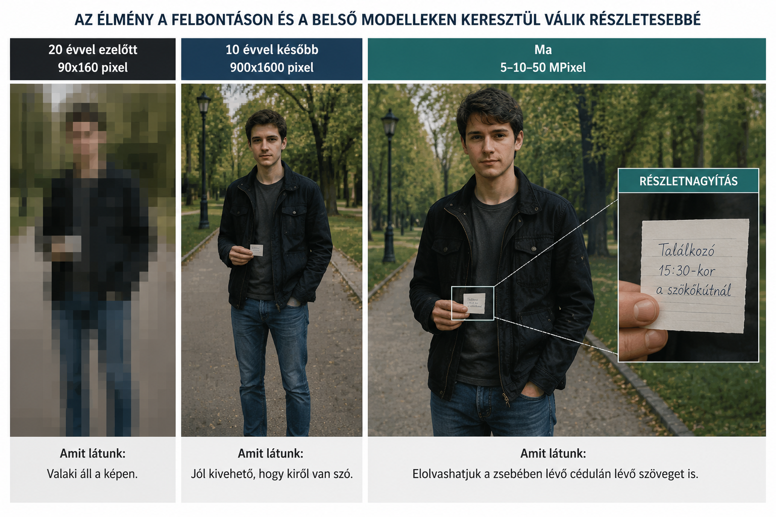 A kamerák felbontásának növekedésével egyre több részletet tudunk meg a kép tárgyáról. Az evolúció során megjelenő egyre bonyolultabb agyakban is egyre kifinomultabb belső reprezentációk és ezért hatékonyabban használhatóbb modellek jelentek meg. Az összetettebb agyak gazdagabb tudatélményt generálnak.