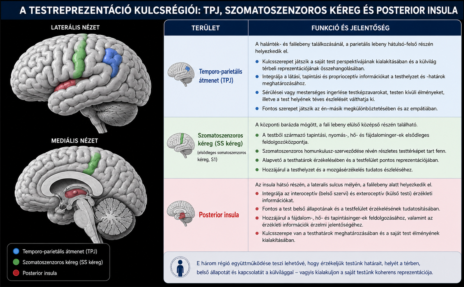 Az Én egyik elemének, a testképnek-testérzékelésnek kialakításában fontos agyterületek.